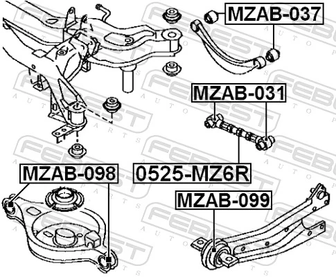 0525MZ6R Febest Barra transversal, suspensión de ruedas, eje trasero