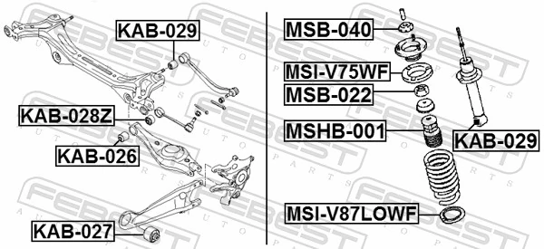 KAB029 Febest Silentblock del brazo superior de suspensión trasera