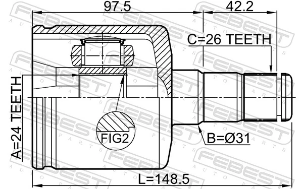 2711S80ATLH Febest Junta homocinética interna delantera izquierda
