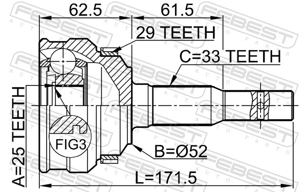 Junta homocinética para Opel Kadett E 35, 36, 45, 46