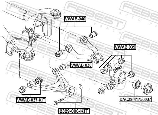 2329006KIT Febest Perno de fijación del brazo inferior delantero
