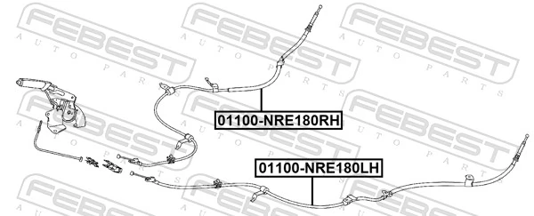 01100NRE180RH Febest Cable de freno de mano trasero derecho