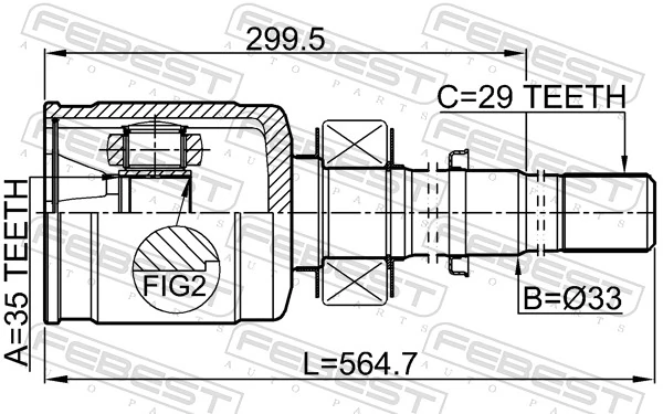 0211R52VQ35RH Febest Junta homocinética interna delantera derecha