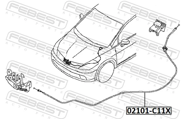 02101C11X Febest Cable de capó del motor