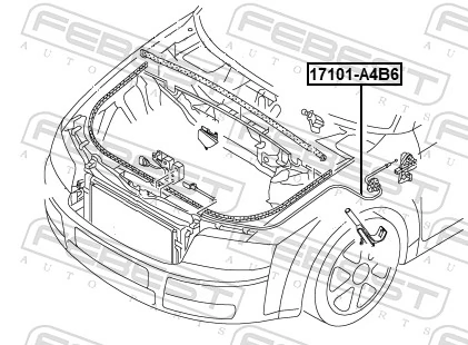 17101A4B6 Febest Cable de capó del motor