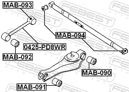 MAB091 Febest Buje del brazo longitudinal inferior trasero