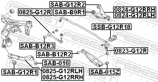 SABG12R1 Febest Buje del brazo longitudinal inferior trasero