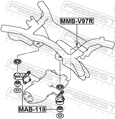 MAB118 Febest Buje de la traviesa de montaje del diferencial delantero delantero