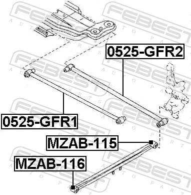 MZAB116 Febest Buje delantero del brazo longitudinal trasero