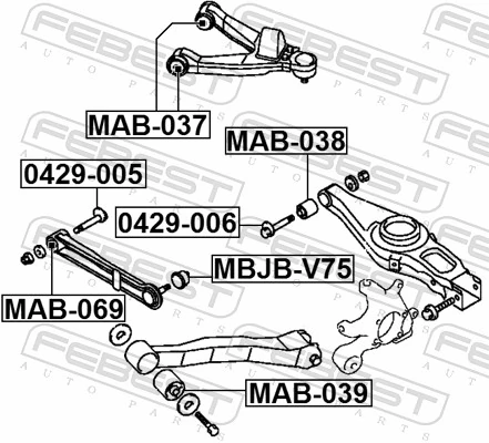 MAB037 Febest Silentblock del brazo superior de suspensión trasera