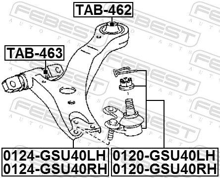 0124GSU40RH Febest Brazo inferior derecho de la suspensión delantera