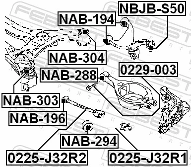 0229003 Febest Perno interior del brazo de caída trasero