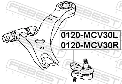 0120MCV30R Febest Soporte de bola inferior derecho
