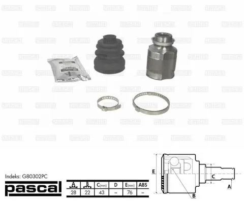 Junta homocinética interna delantera derecha Pascal G80302PC precio, desde 45,06 EUR