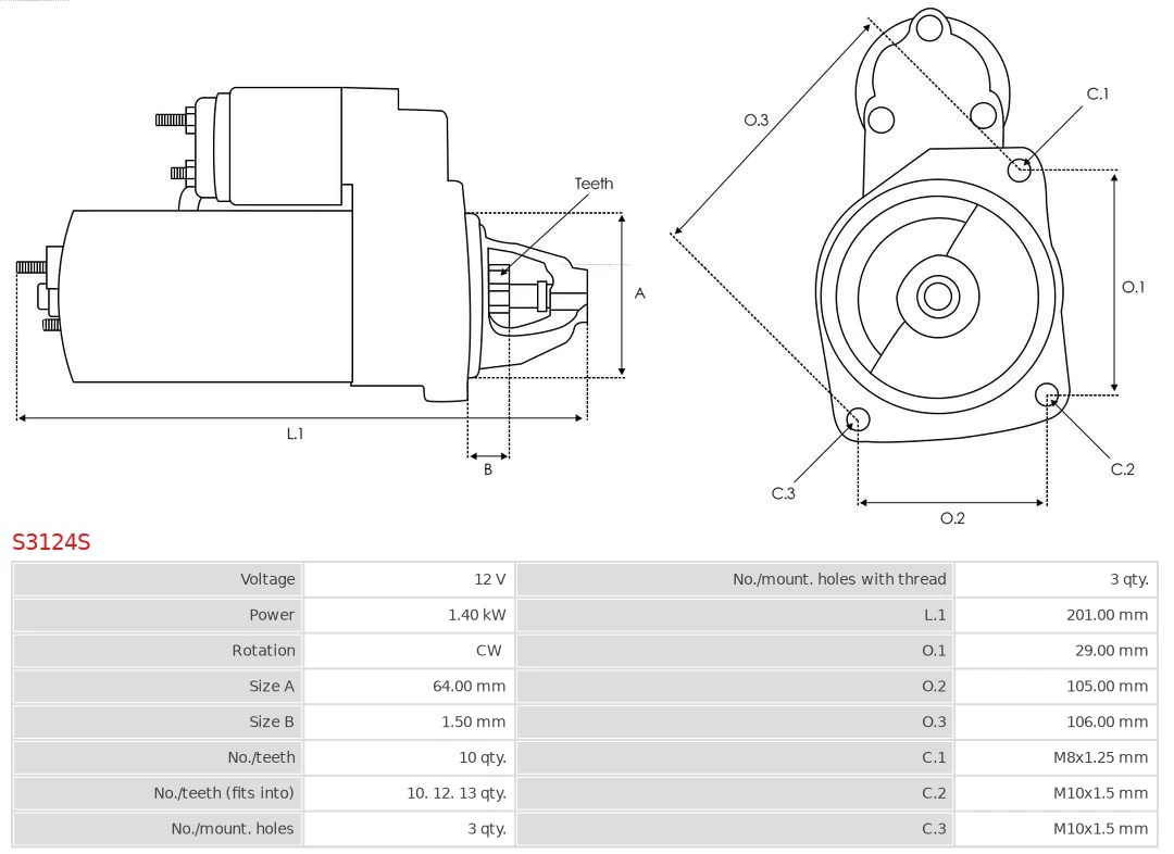 Motor de arranque S3124S As-pl
