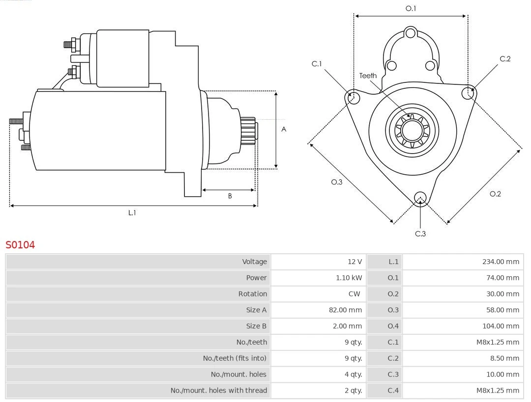 Motor de arranque S0104 As-pl