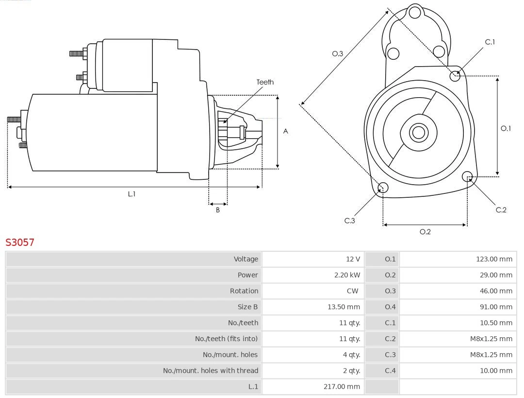 Motor de arranque S3057 As-pl