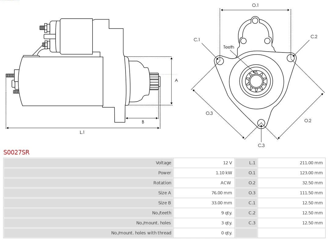 Motor de arranque S0027SR As-pl
