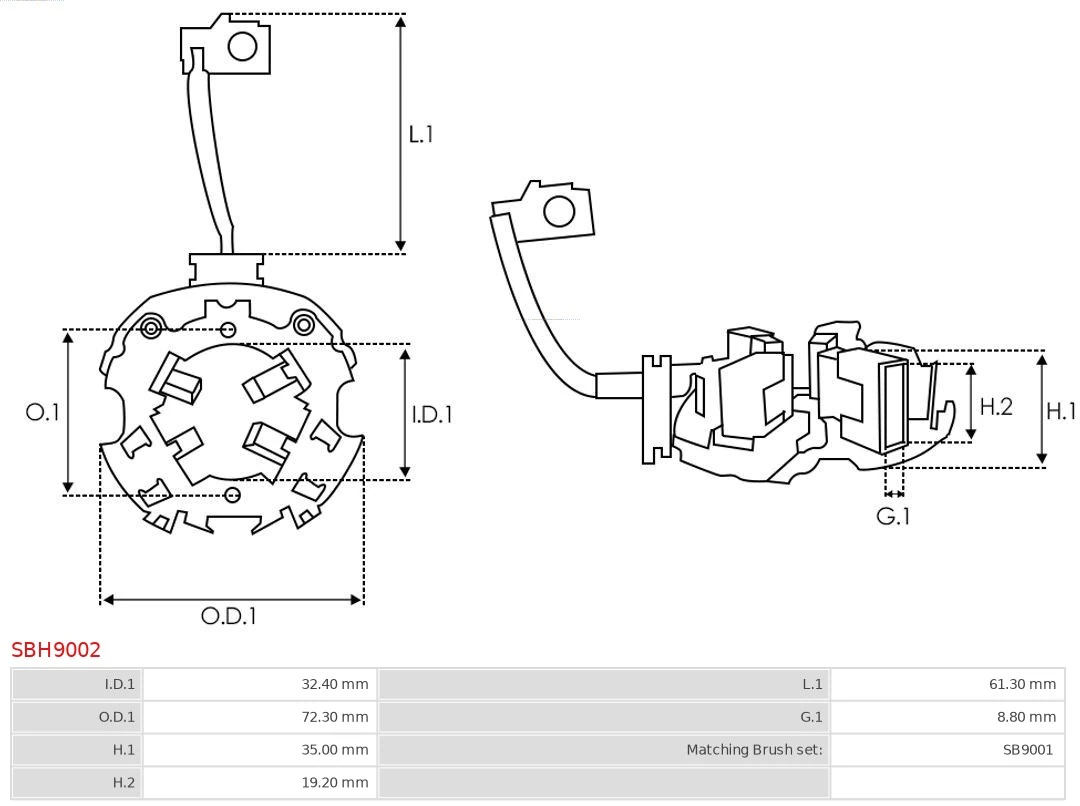 SBH9002 As-pl Soporte de cepillo de motor de arranque 