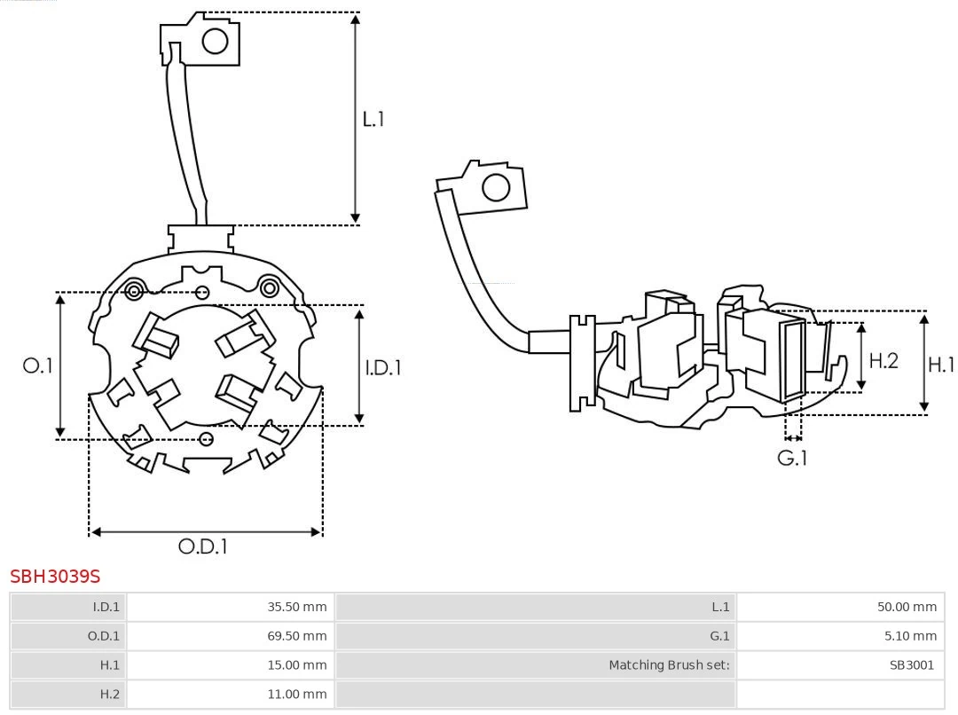 SBH3039S As-pl Soporte de cepillo de motor de arranque 