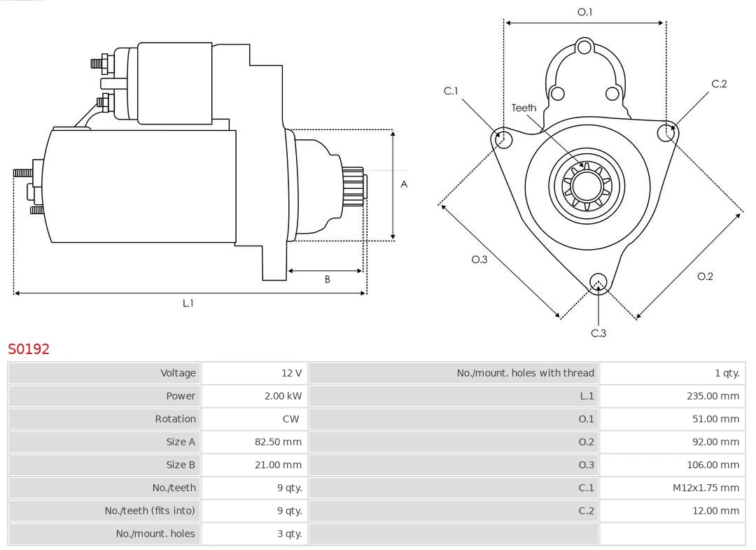 Motor de arranque S0192 As-pl
