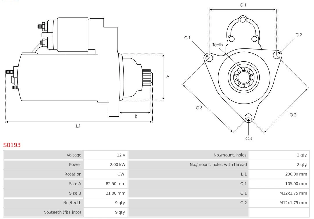 Motor de arranque S0193 As-pl