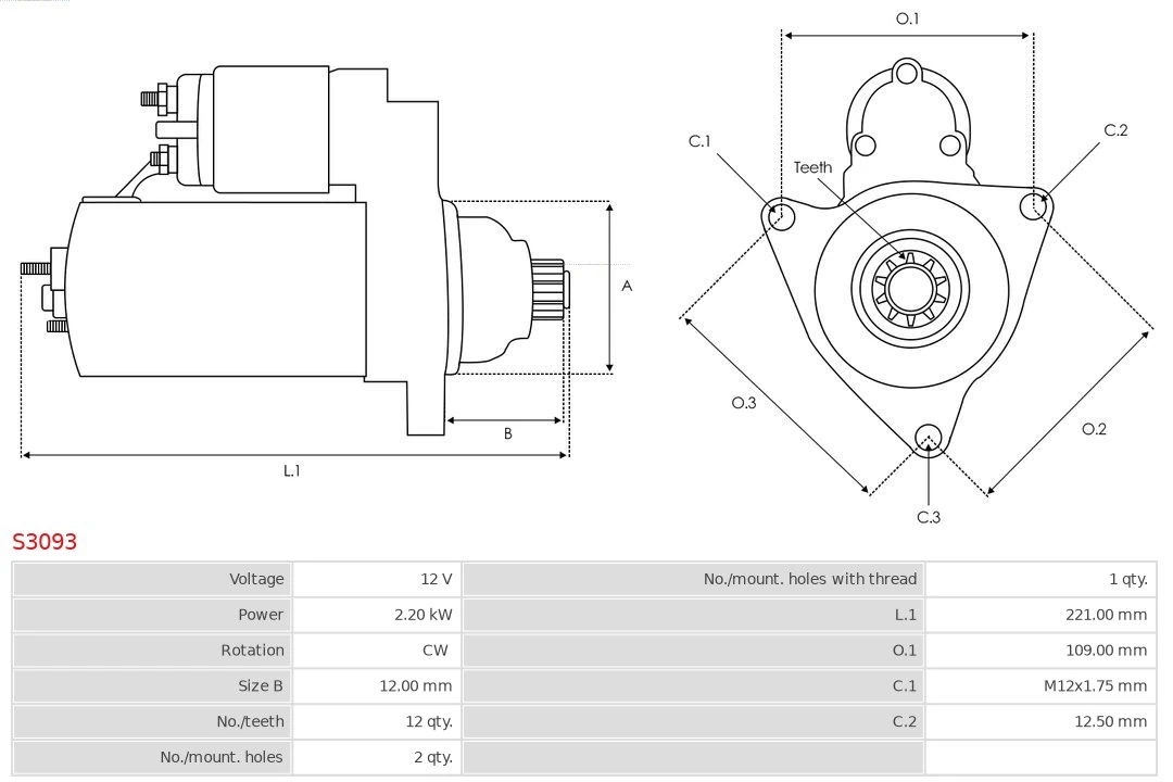 Motor de arranque S3093 As-pl
