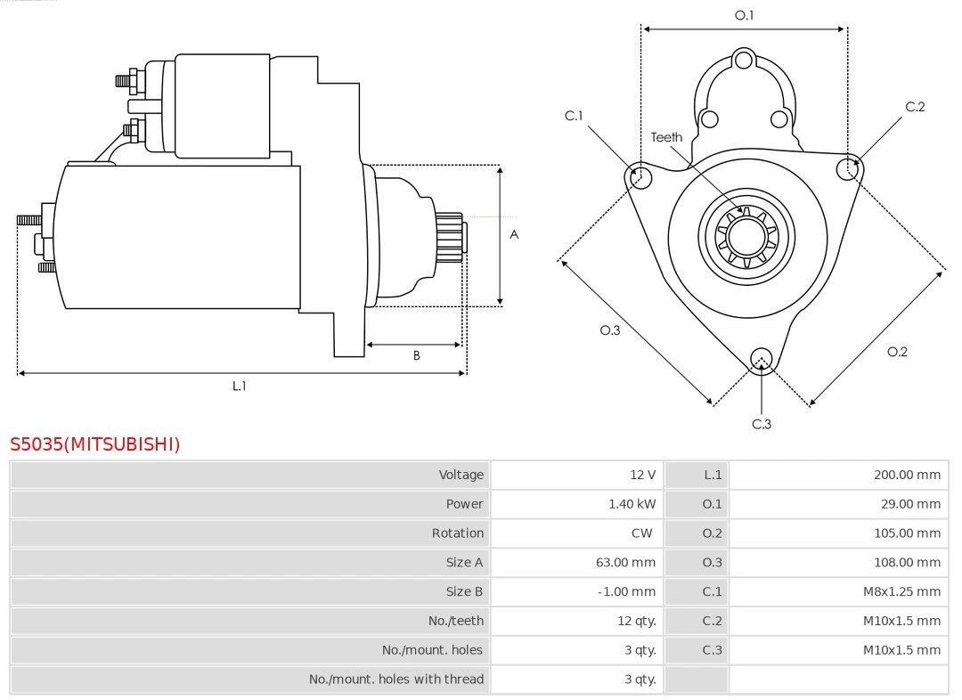 Motor de arranque S5035MITSUBISHI As-pl
