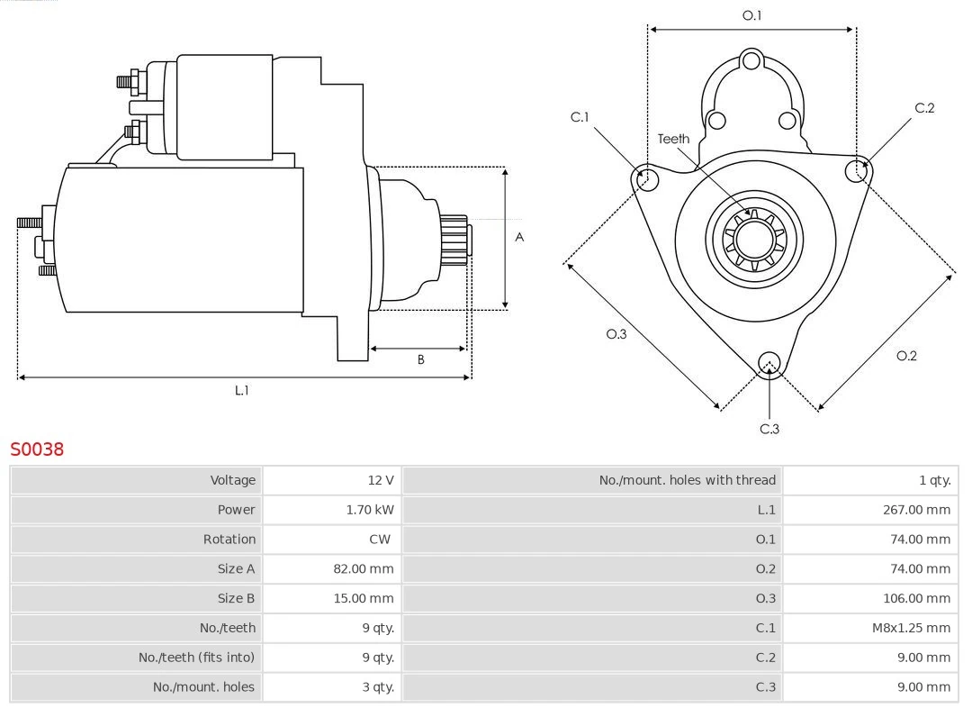 Motor de arranque S0038 As-pl