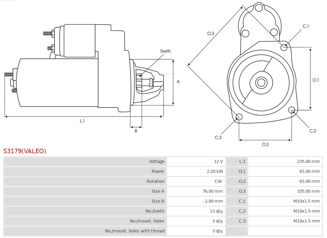 Motor de arranque S3179VALEO As-pl