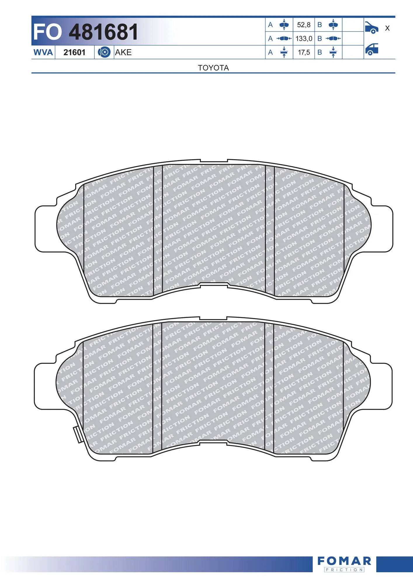 Pastillas delanteras para Toyota Corolla  