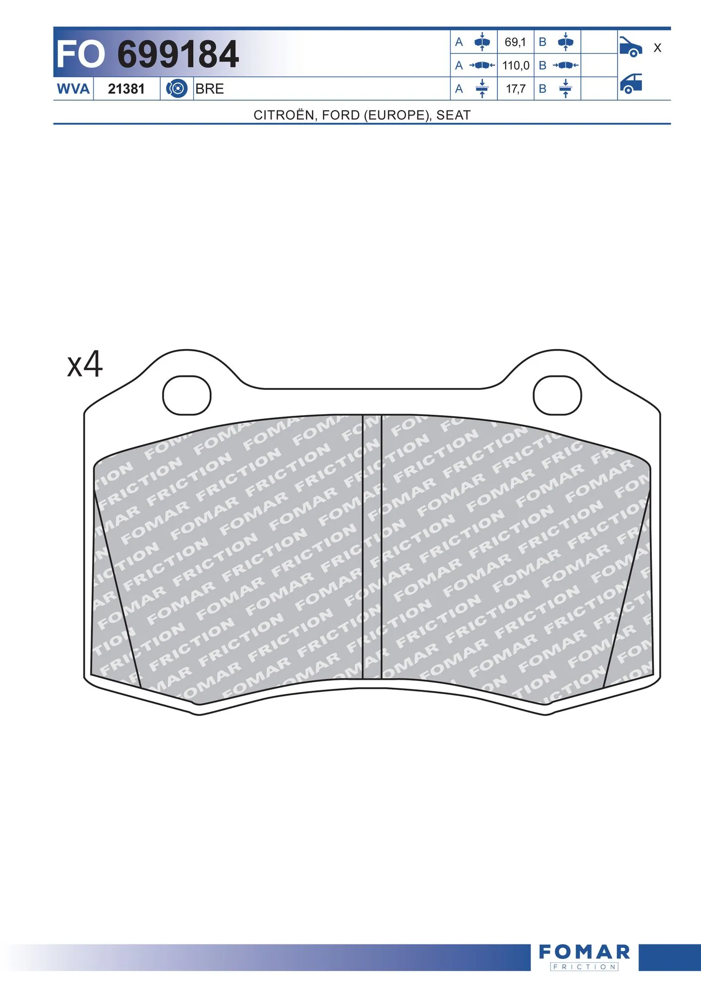 00004254C6 Peugeot/Citroen Pastillas freno traseras