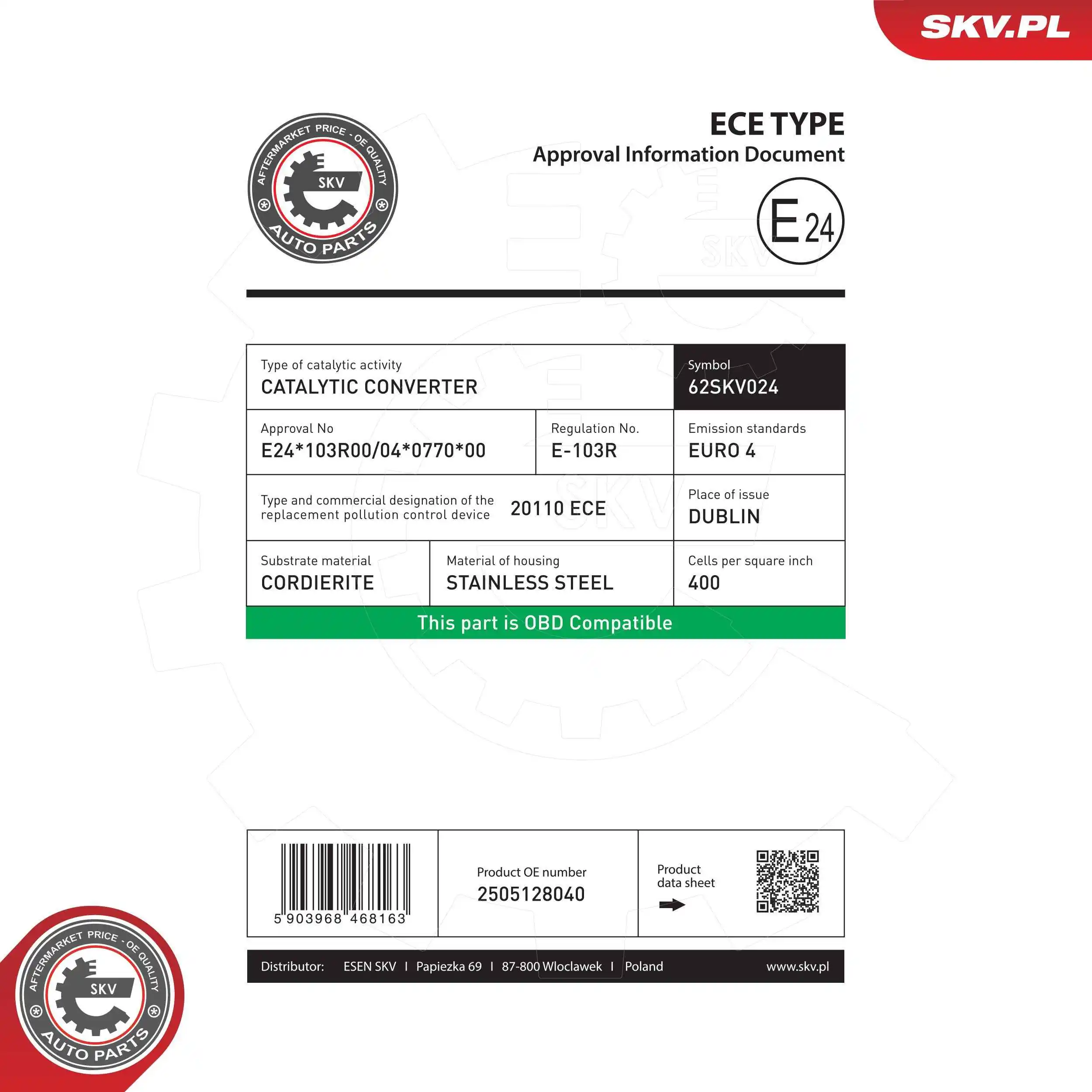 Convertidor catalítico SKV 62SKV024
