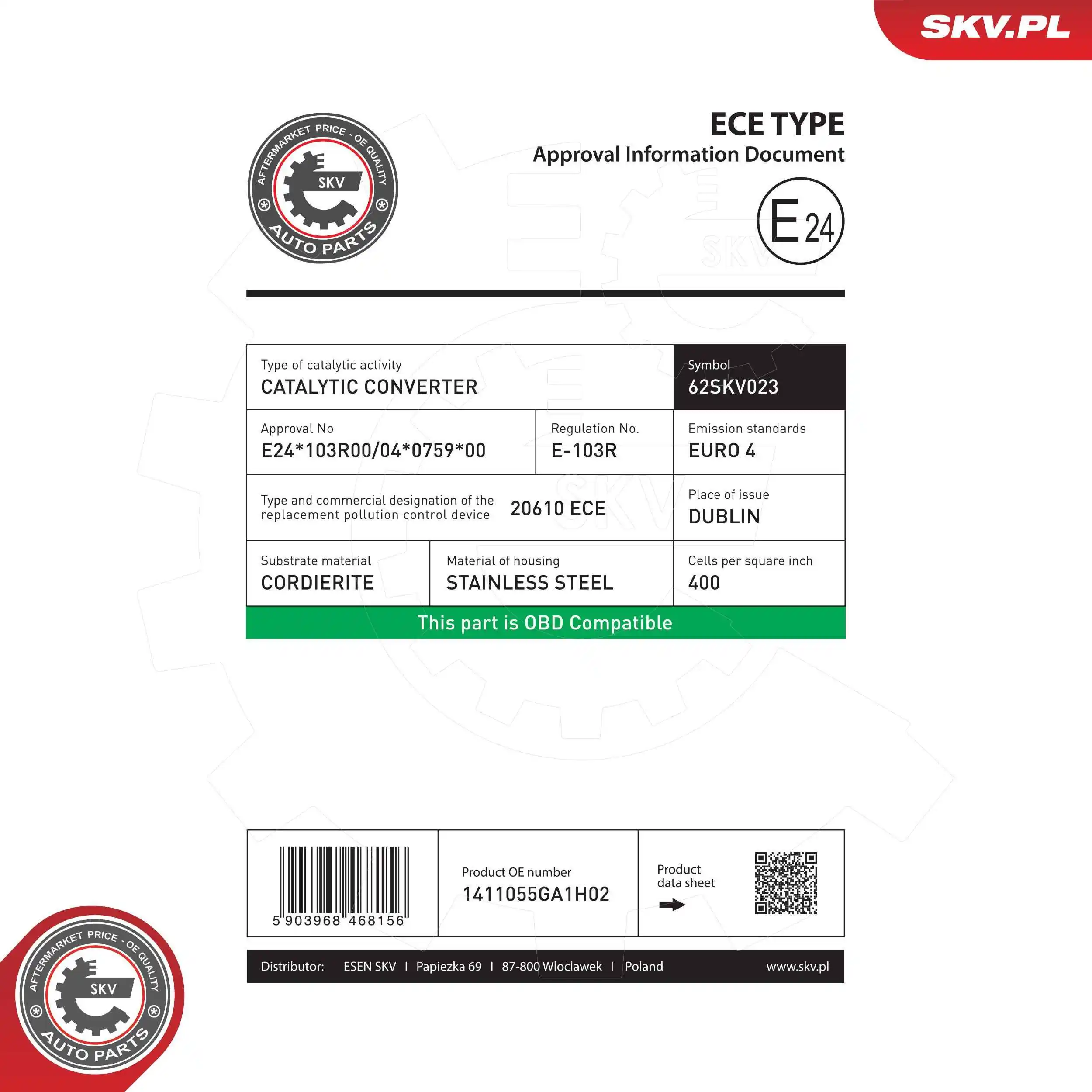 Convertidor catalítico SKV 62SKV023