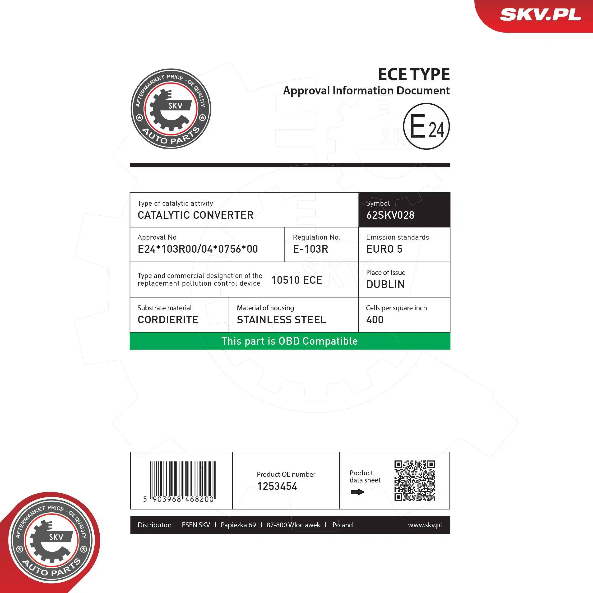 Convertidor catalítico SKV 62SKV028