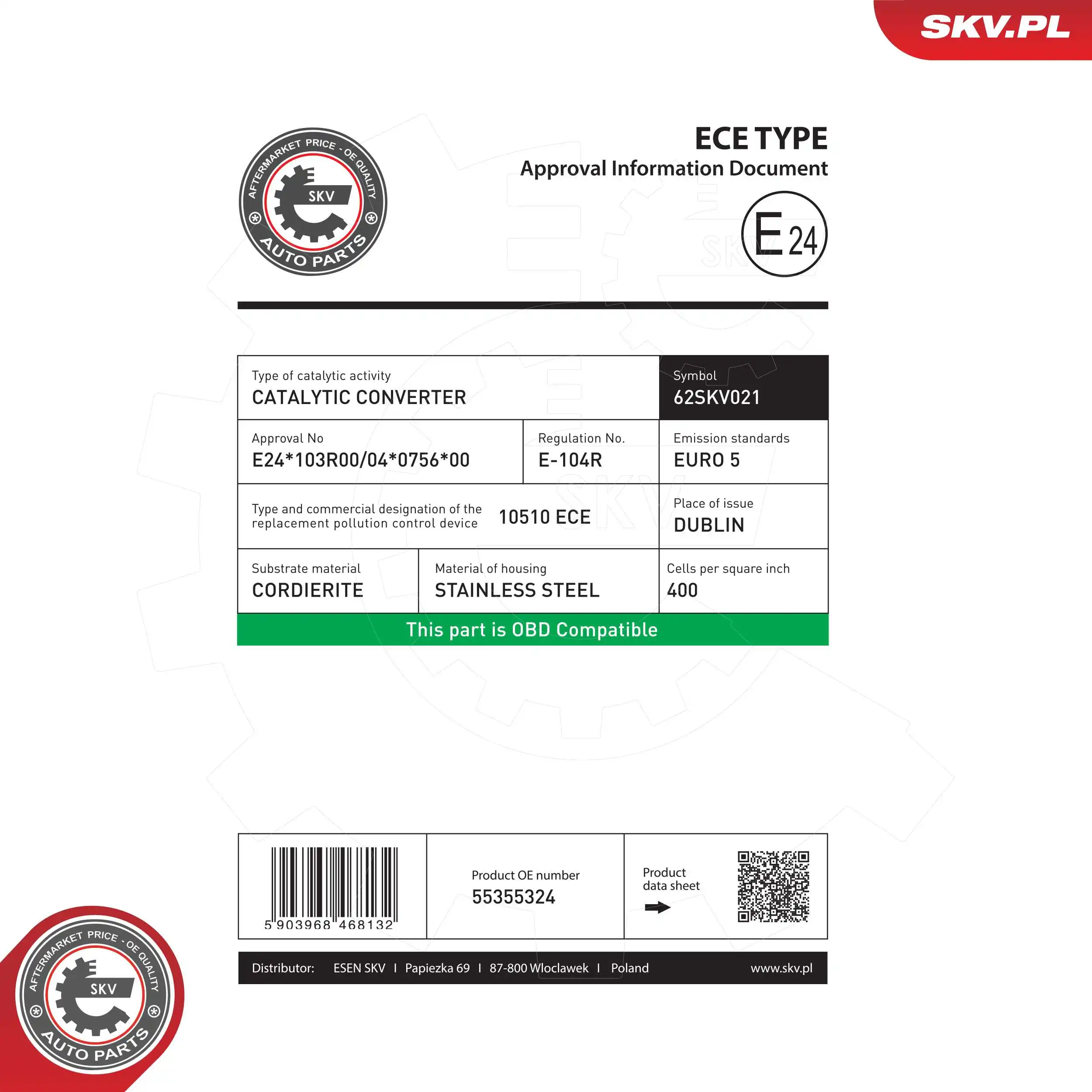 Convertidor catalítico SKV 62SKV021