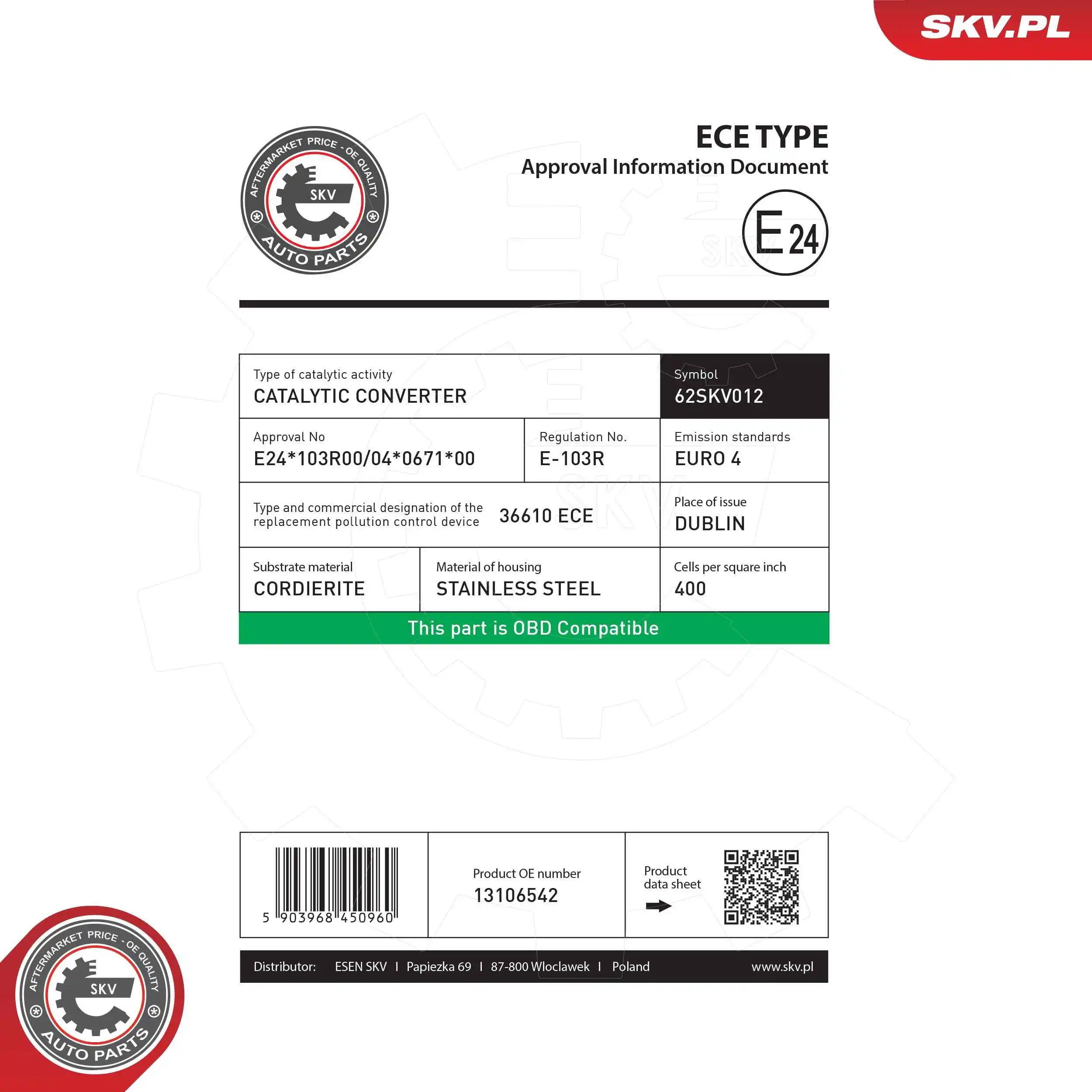 Convertidor catalítico SKV 62SKV012