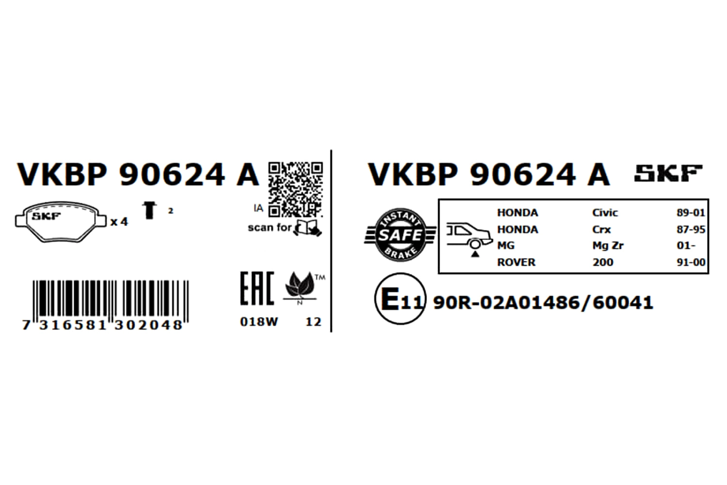 VKBP90624A SKF Pastillas freno traseras