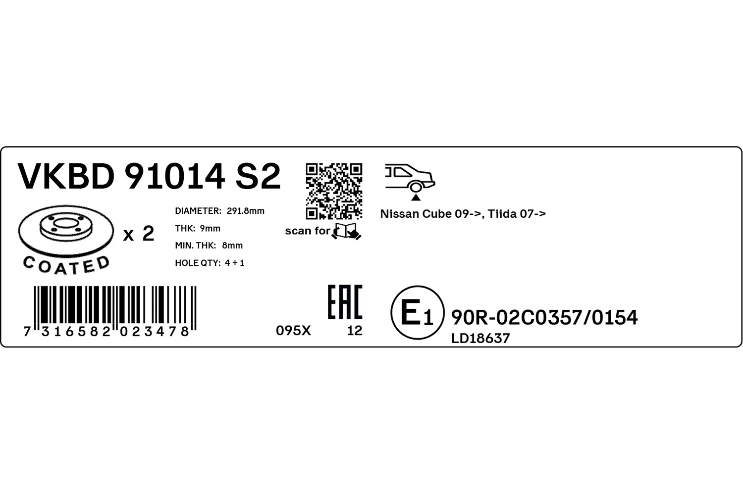 VKBD91014S2 SKF Freno de disco trasero