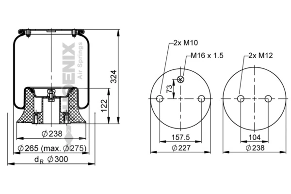 Bolsa neumática del eje Blacktech RML76251CP