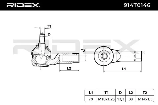 Rótula barra de dirección 914T0146 Ridex