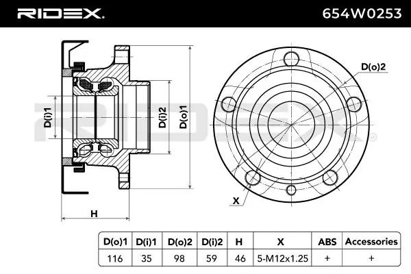 Comprar 654W0253 Ridex Cojinete de rueda trasero