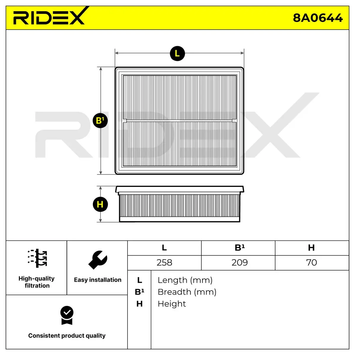 Comprar 8A0644 Ridex Filtro de aire