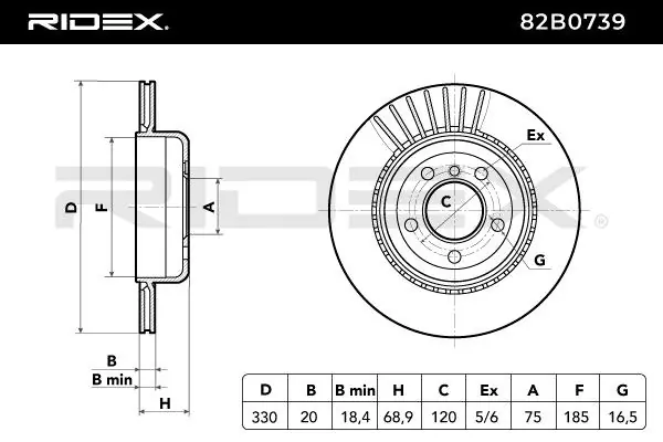 82B0739 Ridex Freno de disco trasero