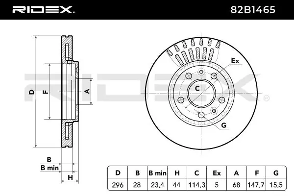 Disco de freno 82B1465 Ridex