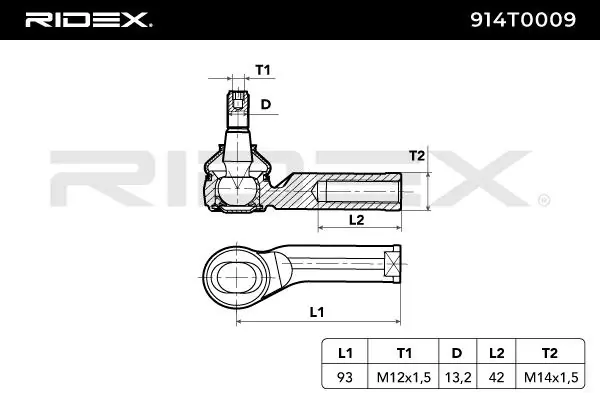 Rótula barra de dirección 914T0009 Ridex