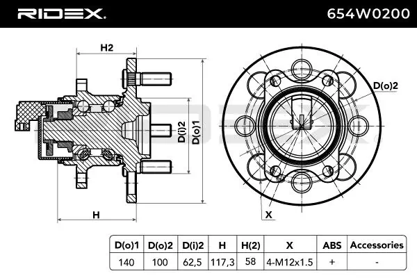 Comprar 654W0200 Ridex Cubo de rueda, Eje trasero