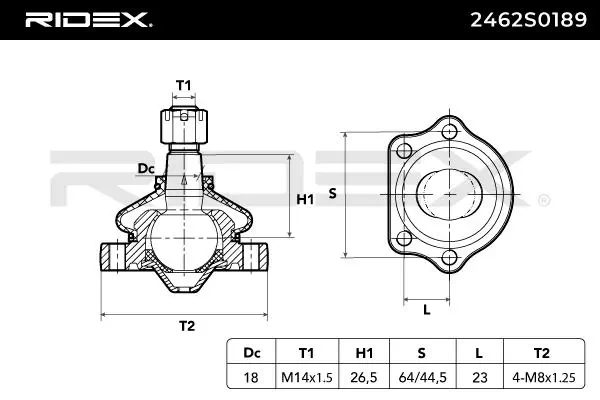 Rótula de suspensión 2462S0189 Ridex