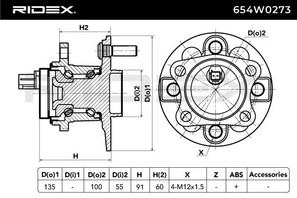 Comprar 654W0273 Ridex Cubo de rueda, Eje trasero
