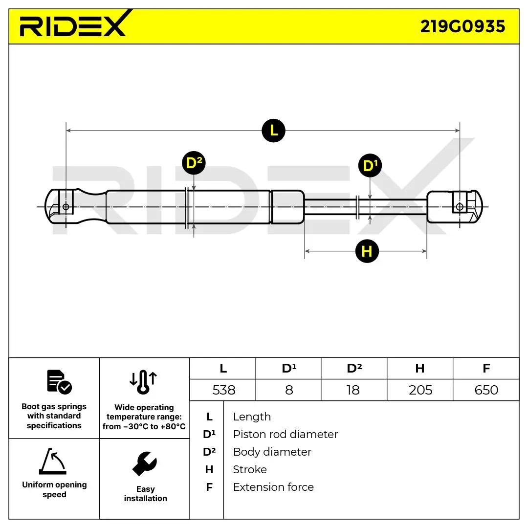 Muelle neumatico maletero Ridex 219G0935